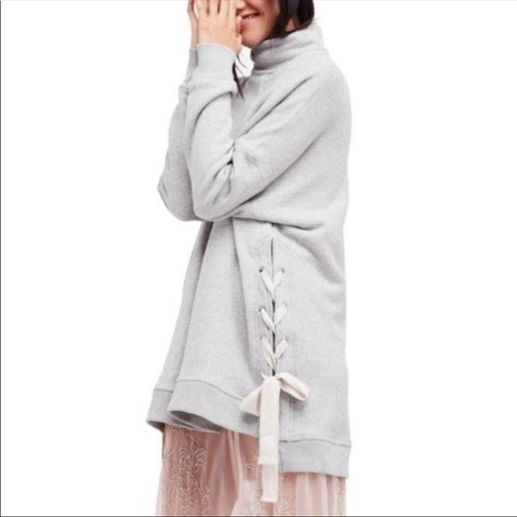 Free People Gray So Plush Lace Up Pullover Sweater - Picture 2 of 7